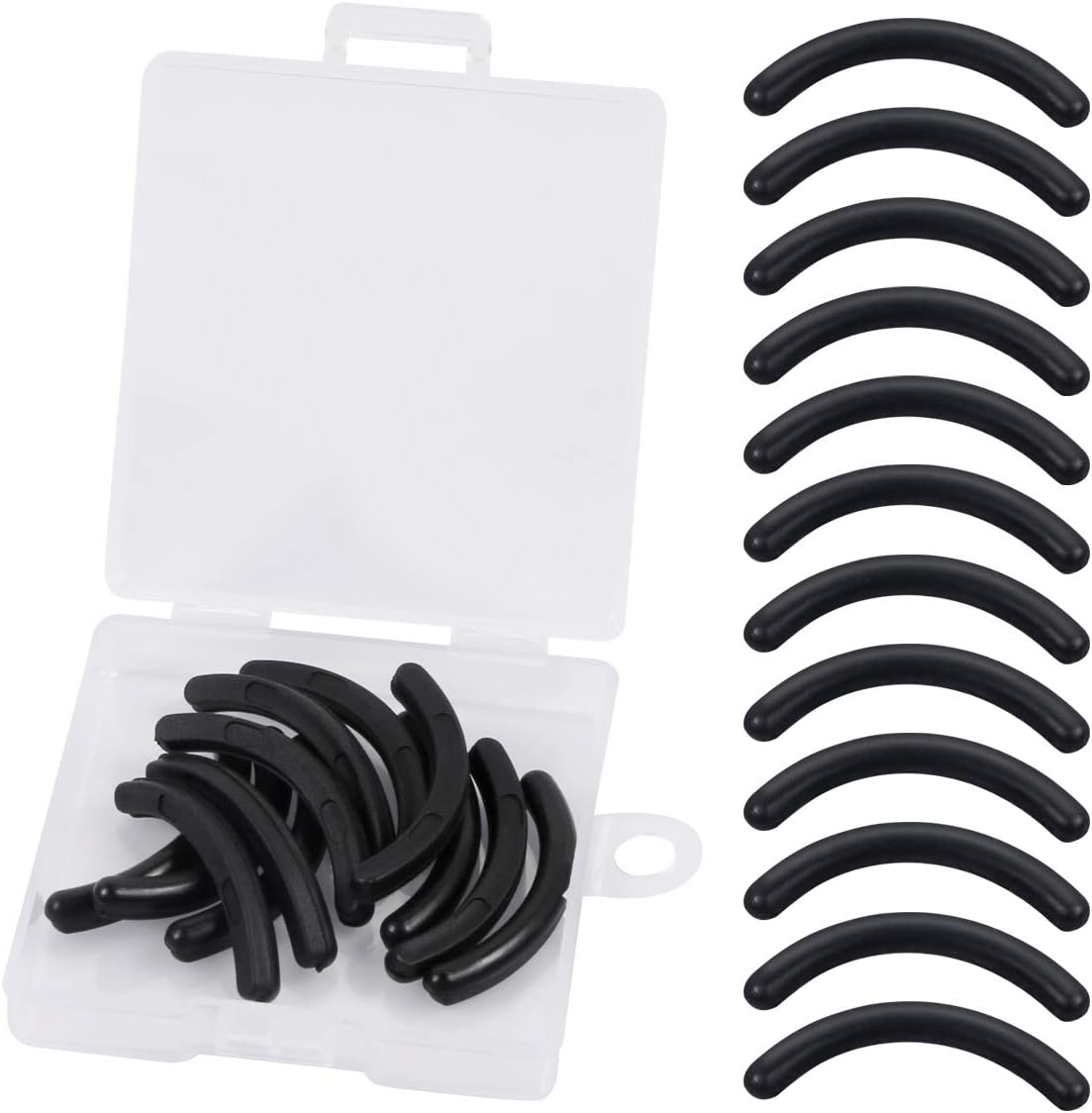 Curler Refills Eyelash Curler Refill Pads Silicone Rubber Curler Replacement Refills Pads for Universal Eyelash Curler with a Clear Storage Box, Black, 12 Pcs image number 2