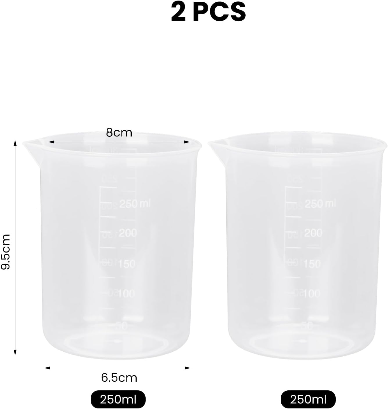 2 Pack Plastic Measuring Jugs, Transparent Lab Graduated Beakers, Heat Resistant Measuring Mixing Cups Set, Multipurpose Cooking Baking Liquid Measure Tool (250 Ml+250 Ml) image number 3