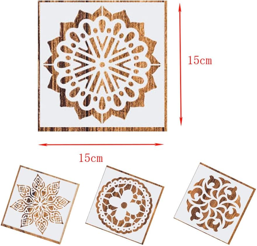 16 Pcs Reusable Painting Stencils for Drawing Scrapbooking Tracing Diypainting Art Scrapbook Floor Wall Furniture Fabric Decors, 15X15 Cm 16 Patterns image number 4