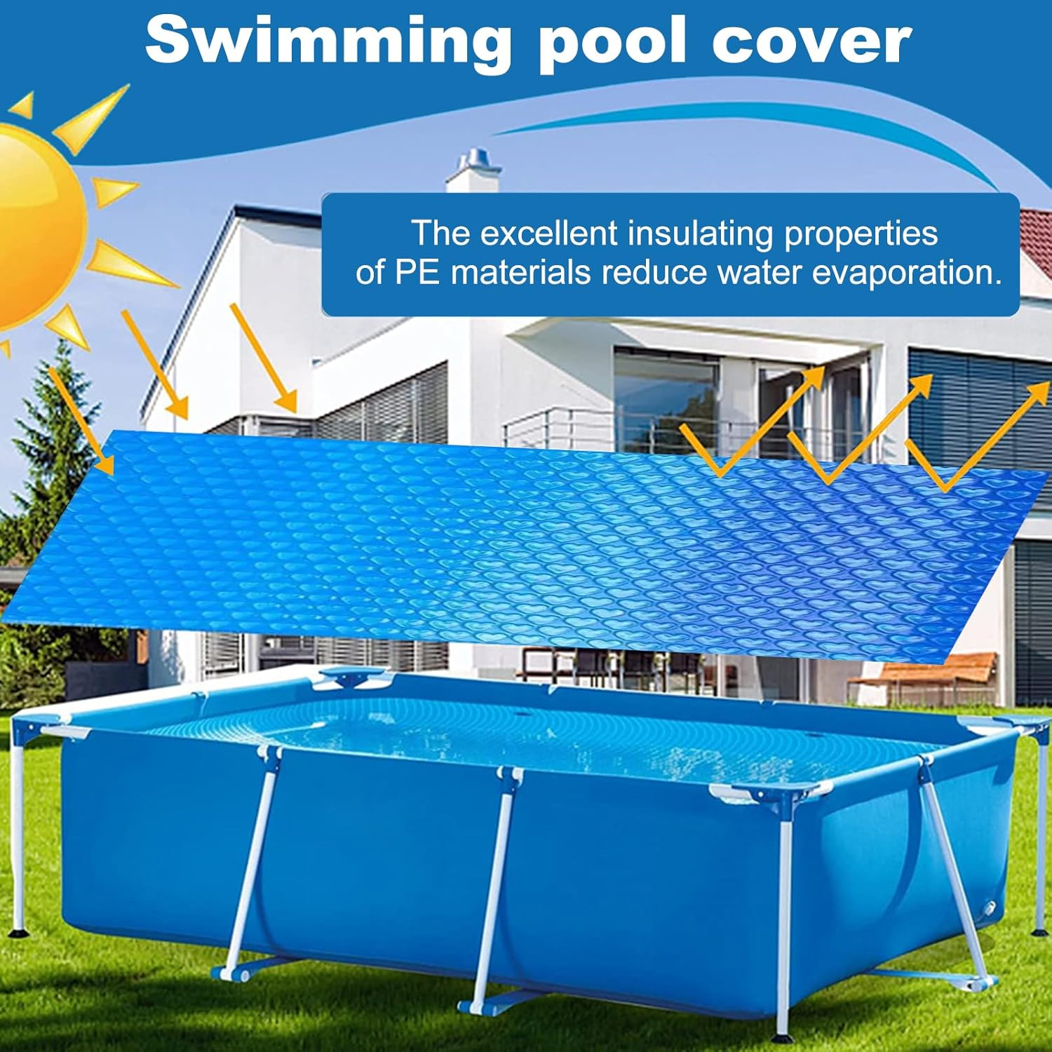 Pool Cover, 2.2 X 1.5/2.6 X 1.7/3 X 2M PE Micron Bubble Solar Isothermal Swimming Pool Cover, Cuttable Reduced Evaporation Protective Swimming Pool Blanket for Outdoor (220 X 150Cm) image number 6