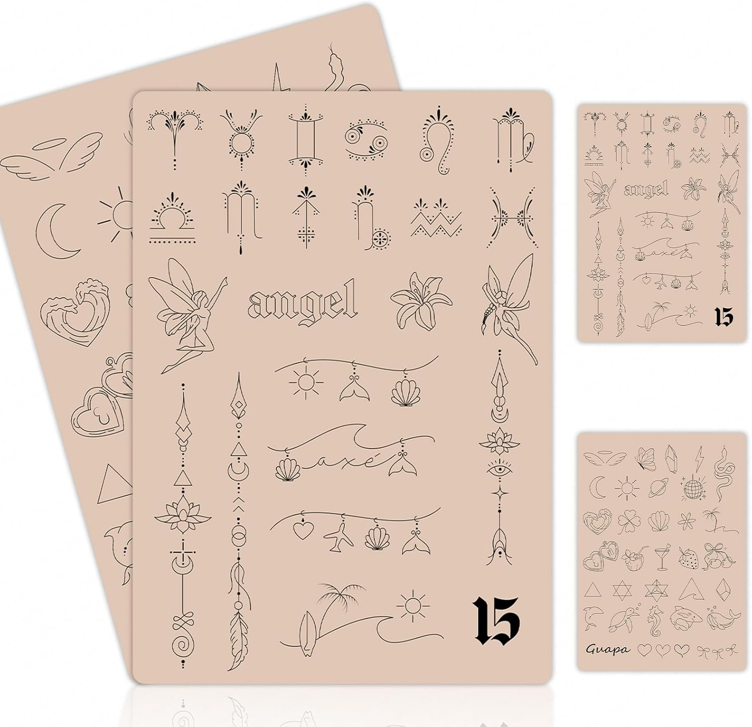 2PCS Double-Sided Tattoo Practice Skin with Pre-Printed Light Gray Stencil Designs &ndash;1.5Mm Thick Silicone Pad for Fine Line & Tiny Tattoo Training (2PCS Pink Pad #18)