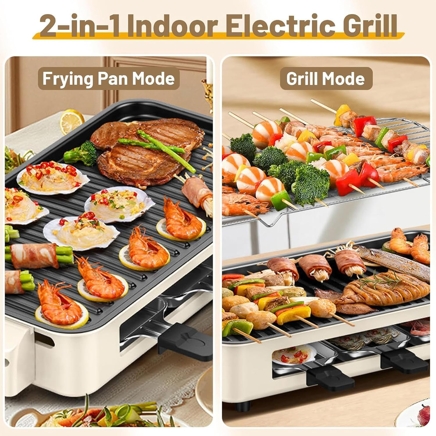 Electric Smokeless Indoor Grill, Korean BBQ Grill with Non-Stick Cooking Removable Plate and Grill Net, 2 in 1 Indoor Grill for Kitchen, Temperature Control, Dishwasher Safe, 1500W image number 6