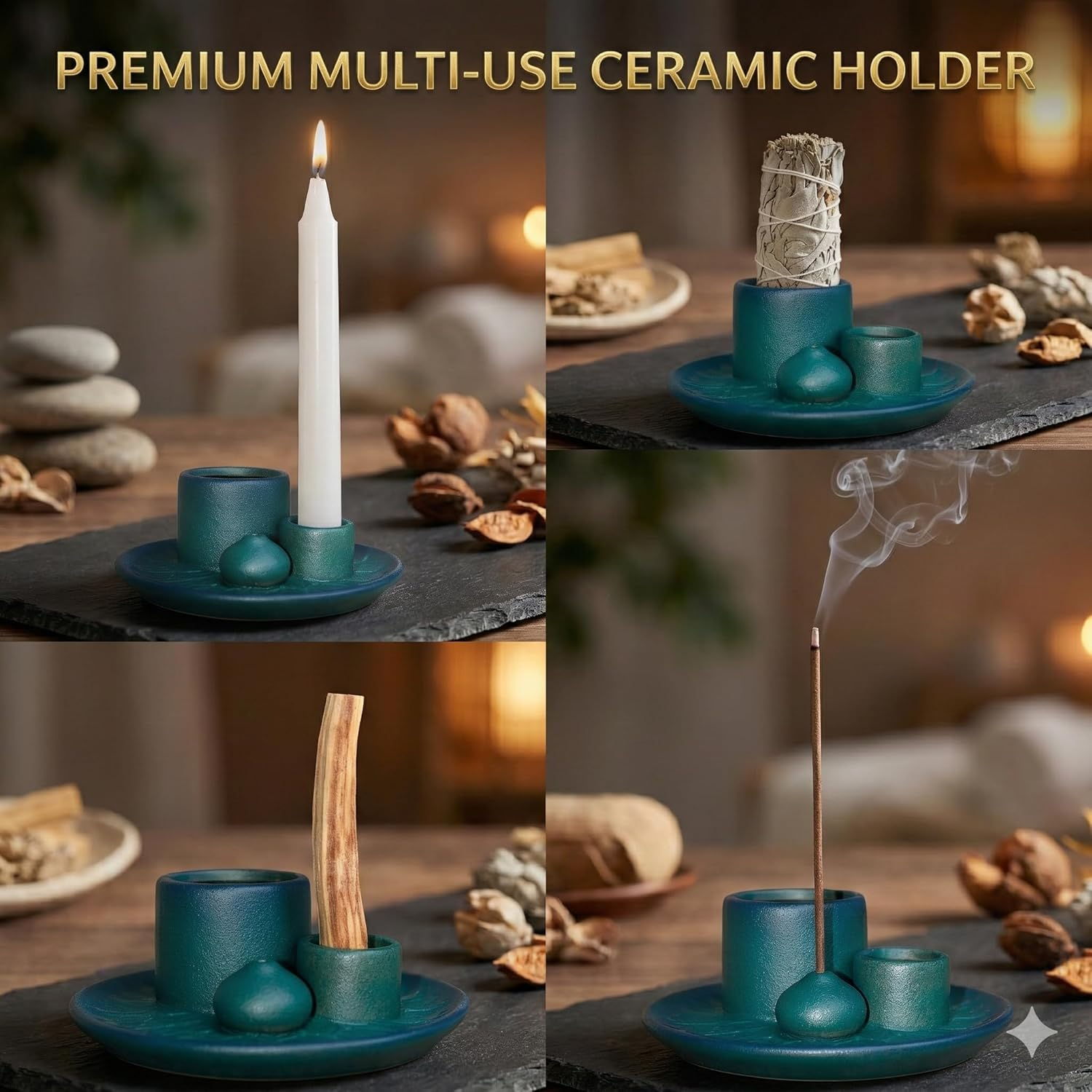 Palo Santo Sticks Holder, Multi-Purpose Handmade Ceramic Incense Burner for Palo Santo Incense Sticks, Sage Holder for Burning, Ash Catcher Tray for Meditation Yoga Room - Brown White image number 2