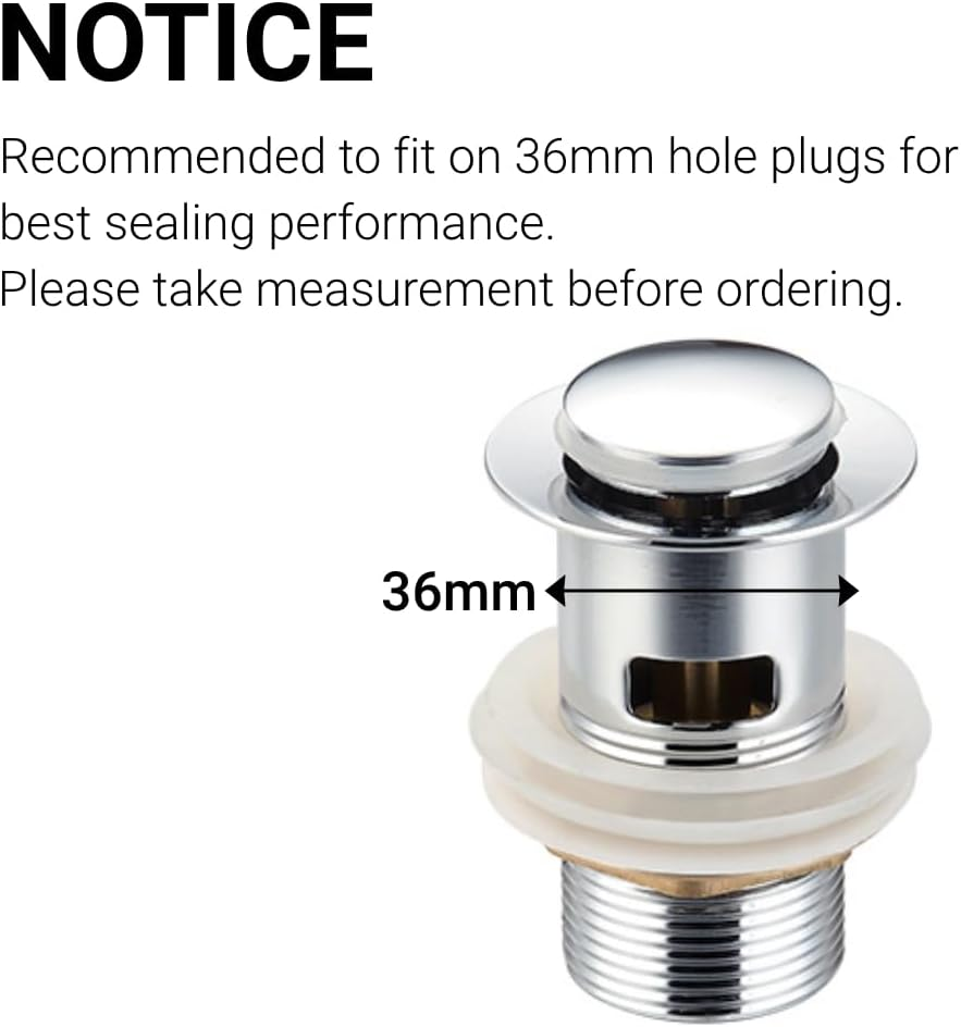 2 Pack Basin Waste 36Mm Sink Tap Push Button Pop Click Clack up Plug Replacement Drain Stopper for Kitchen Bathroom Vanity Sink image number 5