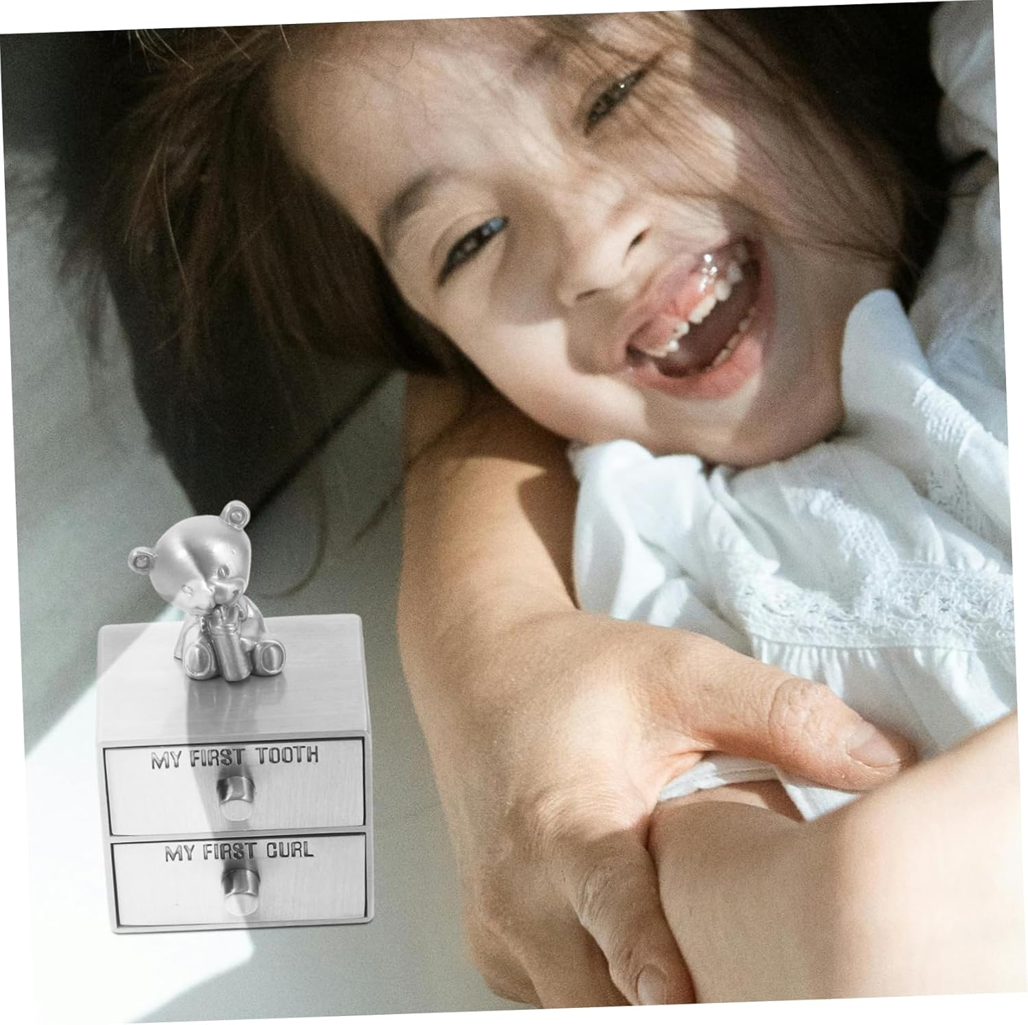 Ibasenice Style Keepsake Box Double Metal Tooth and Hair Storage Organizer Unique Fetal Hair Holders Decorative and Compact Tooth Container image number 2