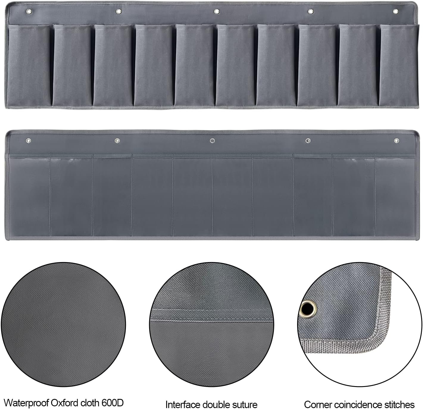 RVZONE RV Shoe Pockets 10 Pockets Heavy Hanging Bedside Storage Organizer with Sturdy Hooks Storage Pockets Hangs on Bed for Shoes Toys and Tool Accessories - Gray image number 4