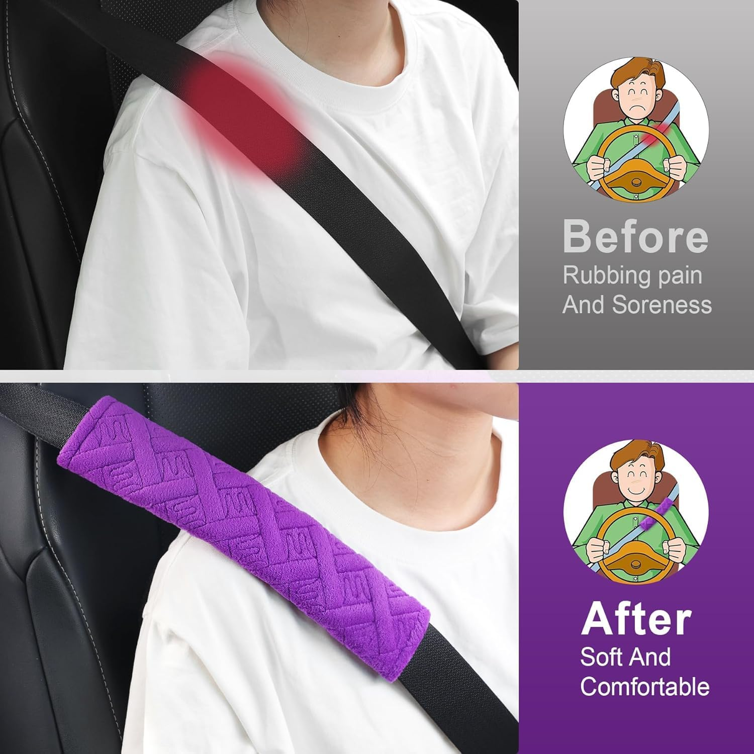 2-Pack Universal Car Seat Belt Pads Cover for a More Comfortable Driving, Seat Belt Shoulder Strap Covers Harness Pad for Car Interior Accessories (Purple, One Size)