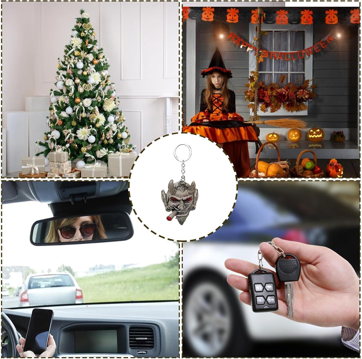 Skull Keychain for Men,Antique Silver Color Skull Keychain for Women - 3D Resin Skull Bag Charm Fashion Ring Car Ornaments image number 1