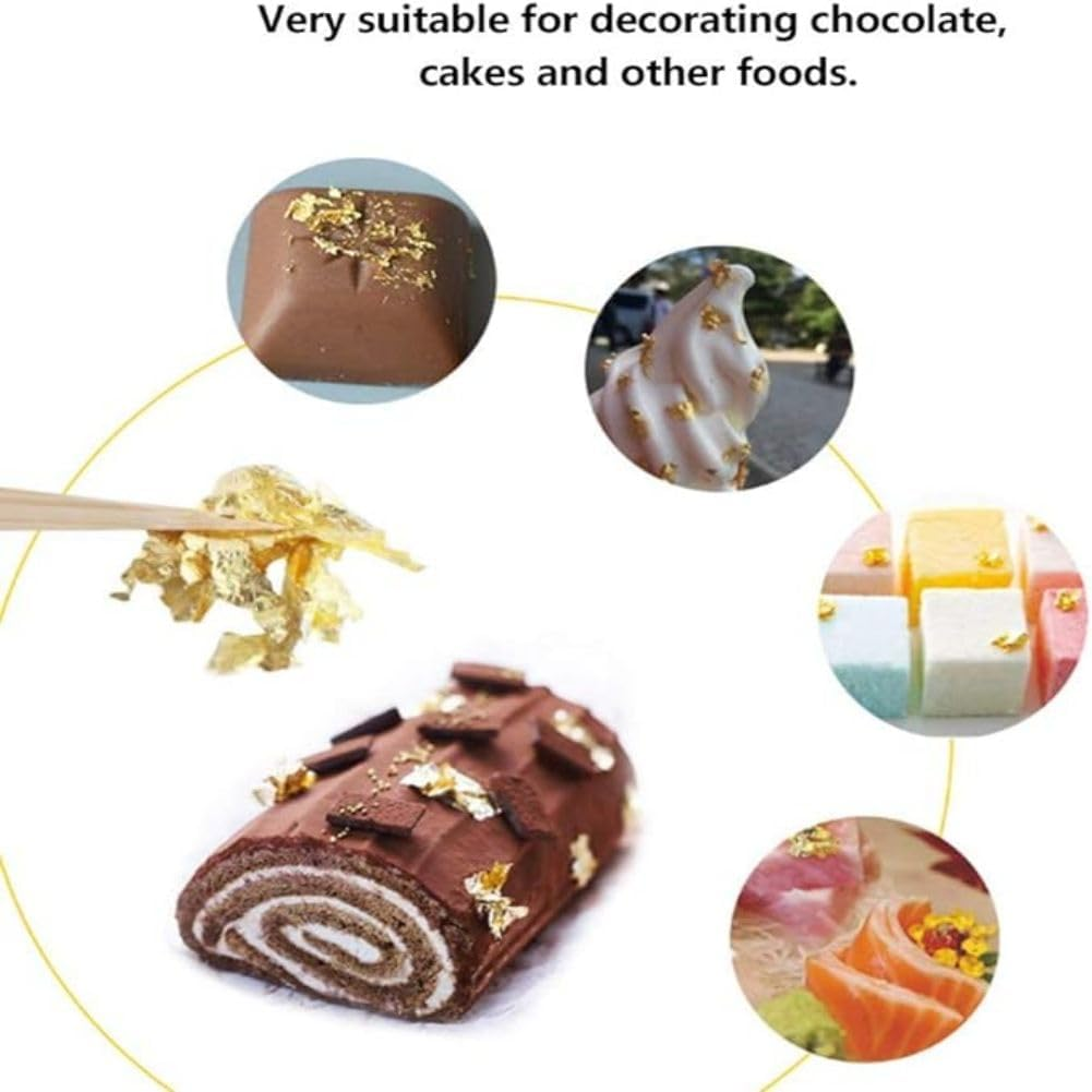 Imitation Gold Foil Flakes Cake Glitter Gold Leaf Sheets Nail Art Paper Baking Decoration for Cooking Dessert Cupcakes Chocolate Candies DIY Crafts Makeup Supply, 2Pcs, 0.2Oz