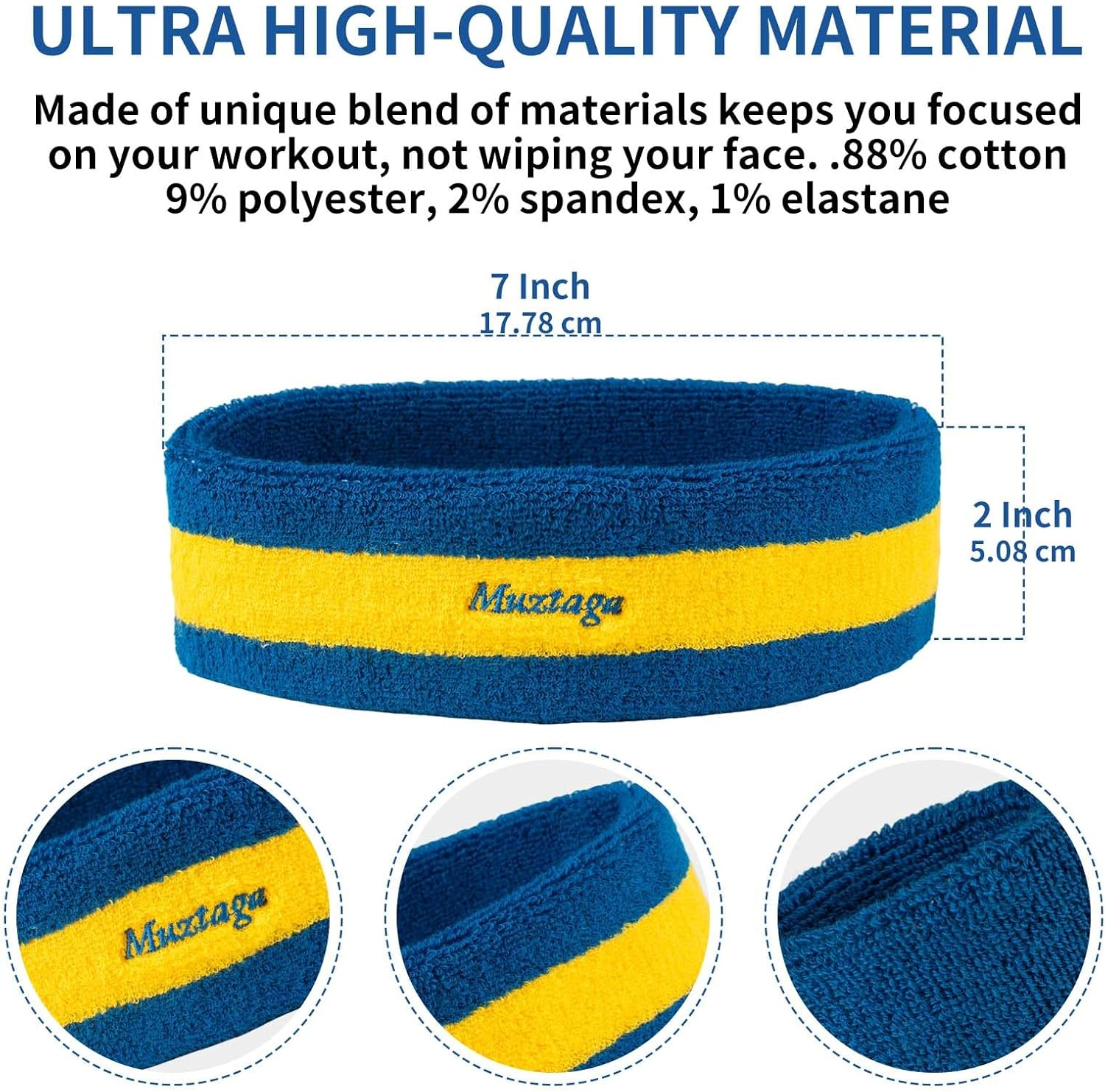 Muztaga Sports Headband -Sweatproof Non-Slip Workout Band | Quick-Dry Breathable Fabric for Pickleball Golf Tennis Gym Running Basketball | Unisex Fitness Accessories image number 6