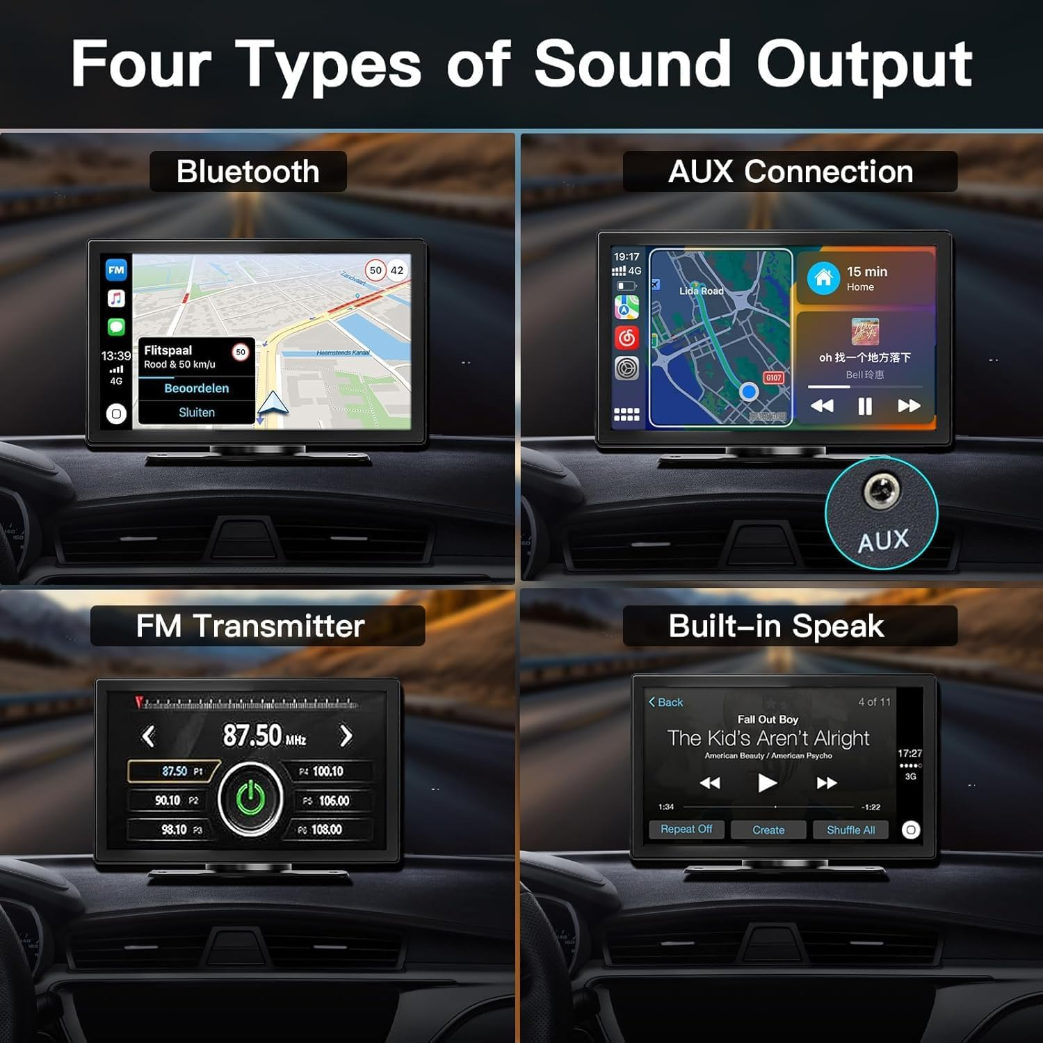 CARABC 9" Wireless Apple Carplay & Android Auto Screen, 4K Dash Cam 1080P Reverse, Carplay GPS Navigation Airplay Voice Control/Aux/Fm