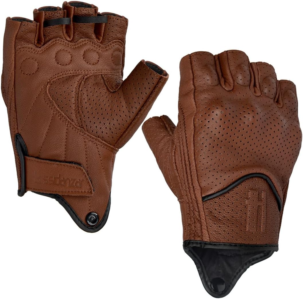Harssidanzar Men'S Motorcycle Gloves Leather Perforated Motorbike Riding Driving Gloves CM044US image number 4