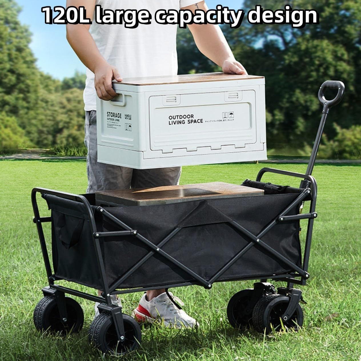 Collapsible Wagons Carts Foldable, Wagon Cart with Wheels, Heavy Duty Wagon 120L, 150Kg Beach Cart, 5CM Wide Big Wheels & Adjustable Utility Wagon, Garden Cart, Yard Cart, Wheelbarrow, Small Wagon image number 6