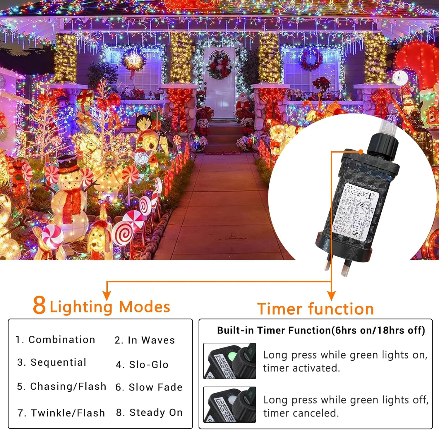 Toodour 20M/200 LED Christmas Lights Indoor Outdoor, 8 Modes Multicolor Fairy Lights, SAA Approved Transparent Wire Led Lights String - Christmas String Lights for Tree Home Garden Party Xmas Decor image number 3