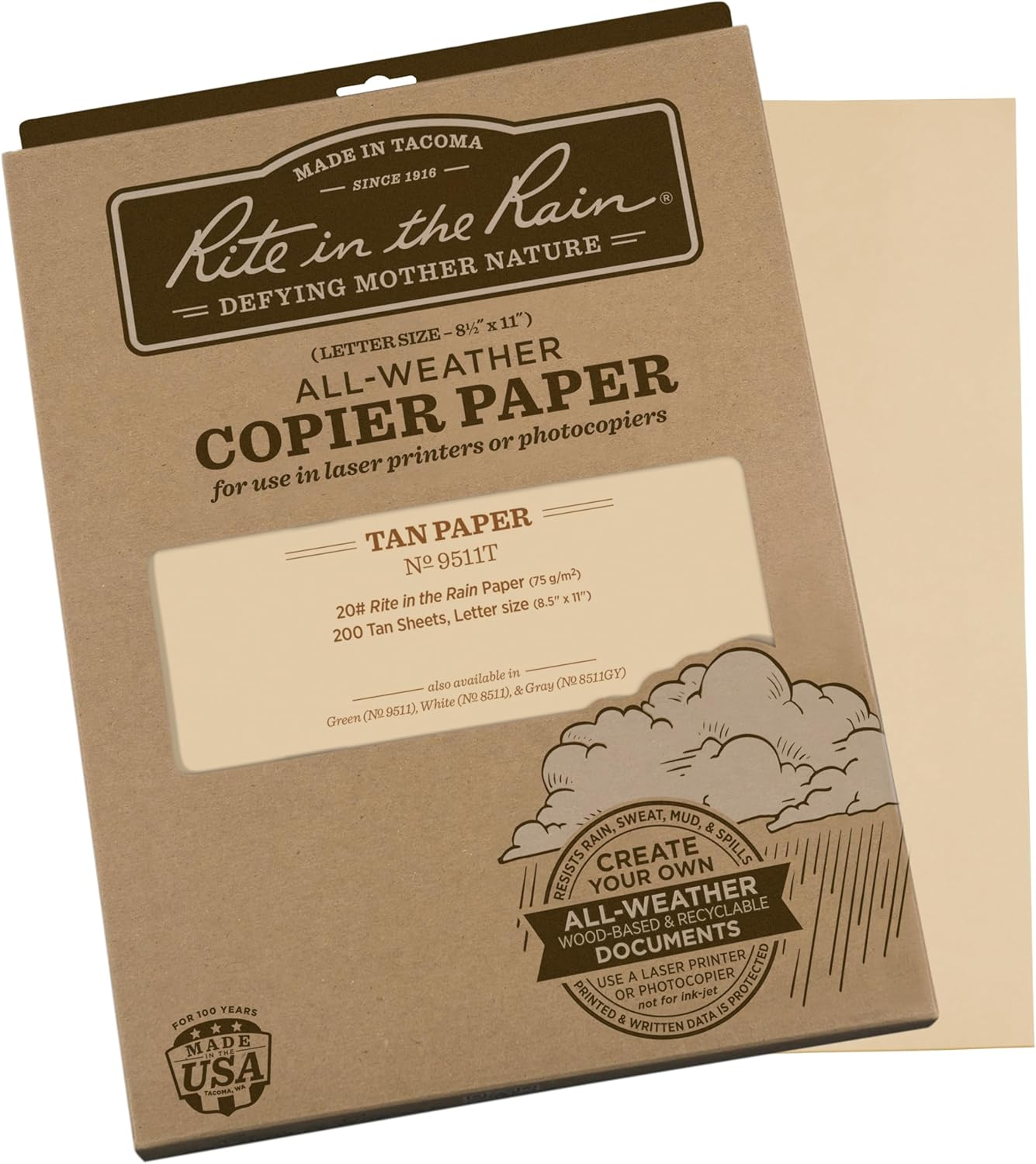 Rite in the Rain Weatherproof Copier Paper, 8.5" X 11", 20# Gray, 200 Sheet Pack (No. 8511GY)