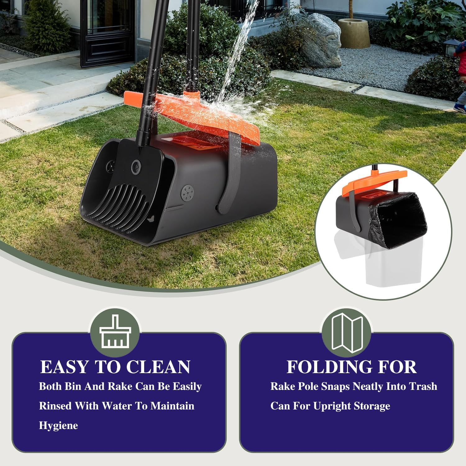 Pooper Scooper Swivel Bin & Rake Kit,114Cm Adjustable Dog Poop Scooper,With 35 Dog Waste Bags,Portable Dog Poop Picker,For Lawns, Grass, Dirt,Gravel-Dog Waste Set/Garden Cleaning Kit