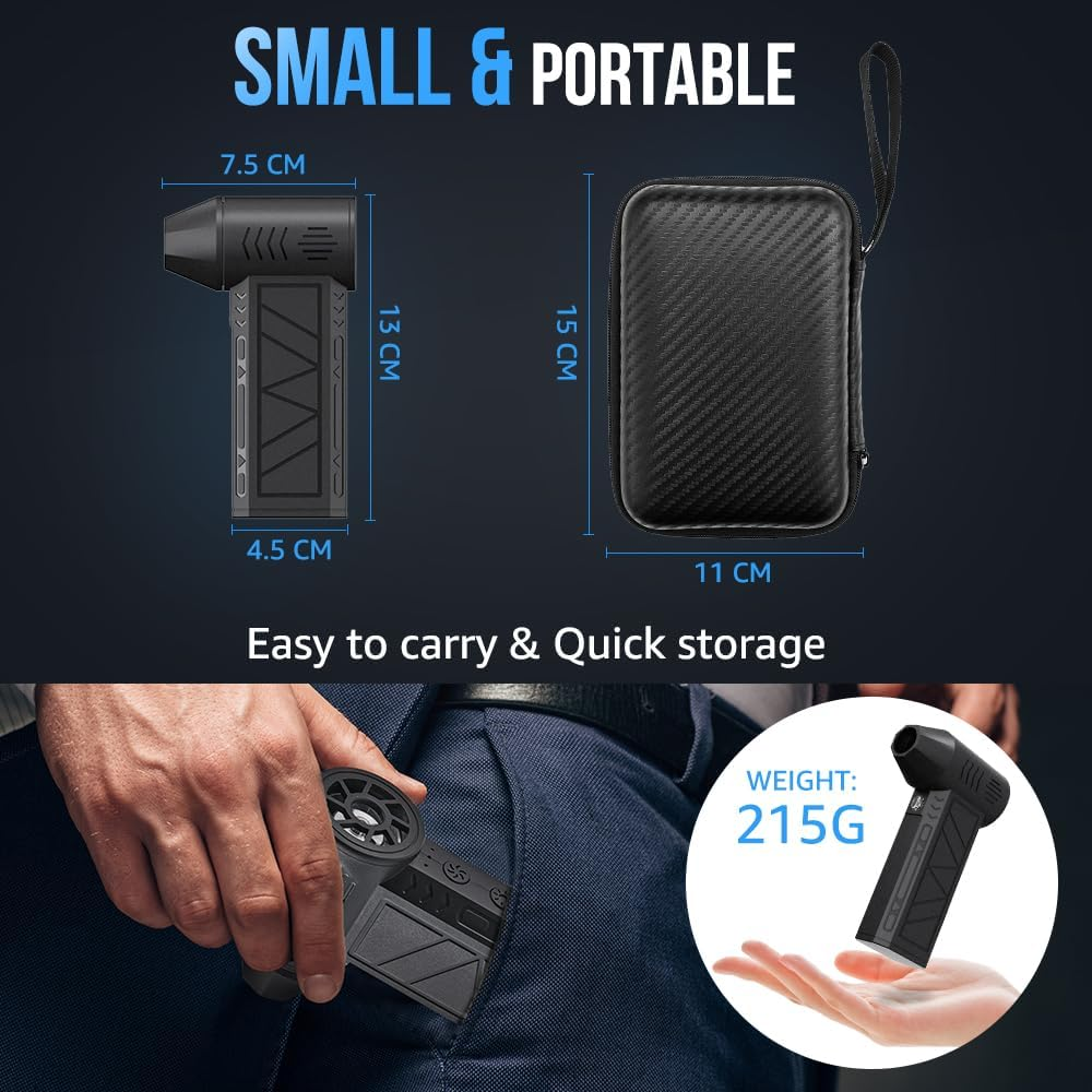 AUTOWT Electric Air Duster, 130000RPM Portable Rechargeable Cordless Air Blower with LED Light and 2 Nozzles, 4-Speed Adjustable, for Computers Car Keyboard Electronics Cleaning