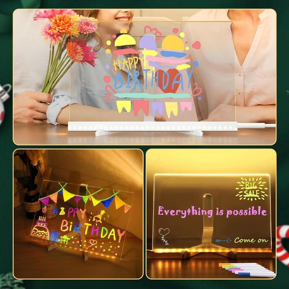 QAUARUMSUN Dry Erase Board with Colors, 2025 Upgraded Lighted Acrylic Dry Erase with Stand Desktop Glow Memo LED Letter Rewritable Message Board White(11.8 * 7.9 In) image number 4