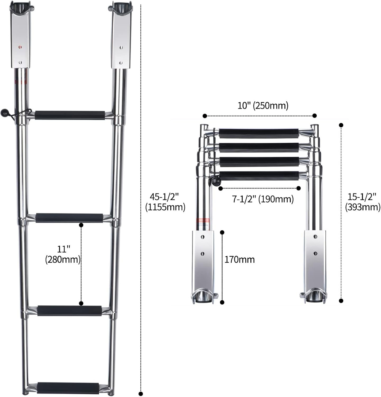 Pontoon Boat Ladder, Telescopic 4 Step Ladder Stainless Steel Telescoping Extendable Boat Ladder 900 Pound Capacity for Marine Yacht/Swimming Pool image number 3