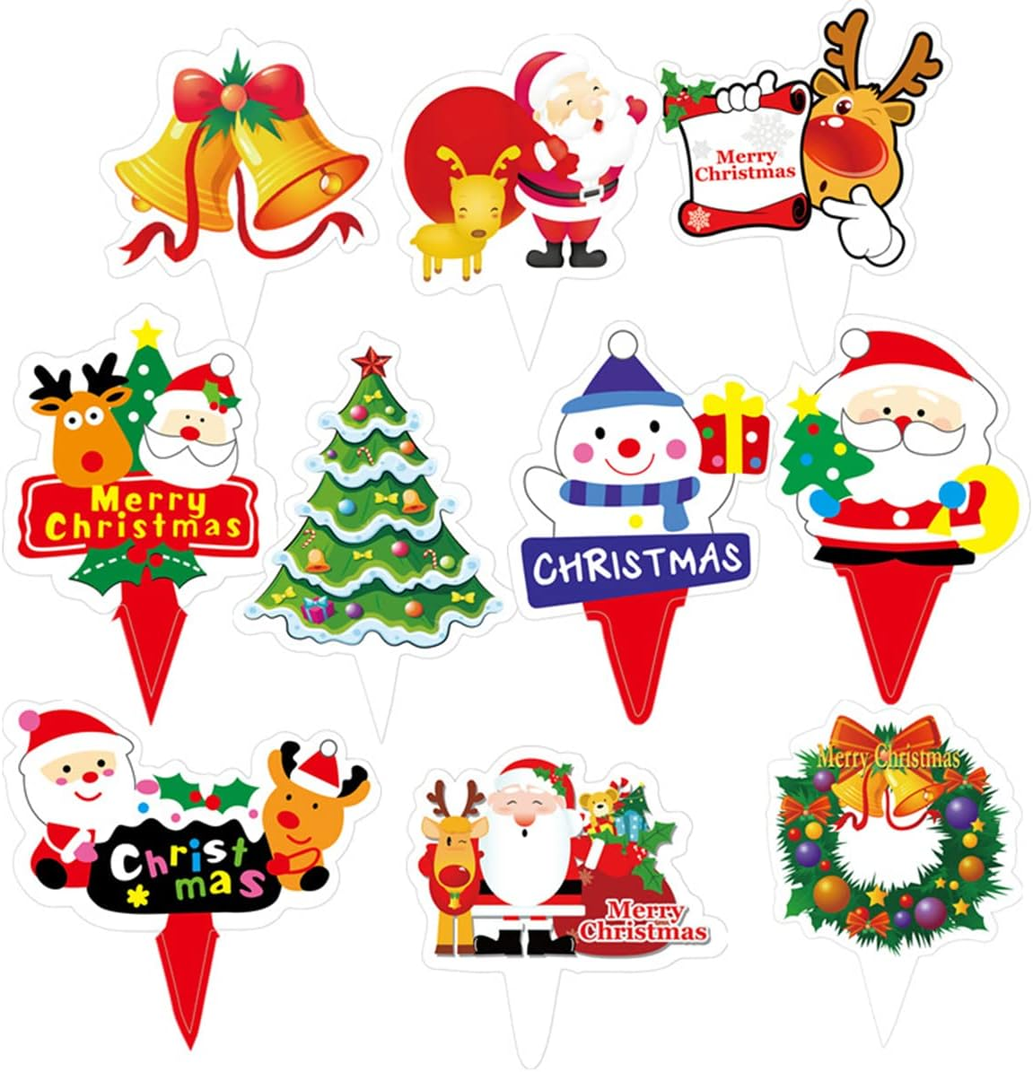50/500 Pieces Christmas Cupcake Toppers, Cute Cake Decorations, Snowman Santa Claus Reindeer Elf Bells Cake Toppers Picks for Christmas Cake Decor Party Holiday Supplies Favors (500 Pieces) image number 3