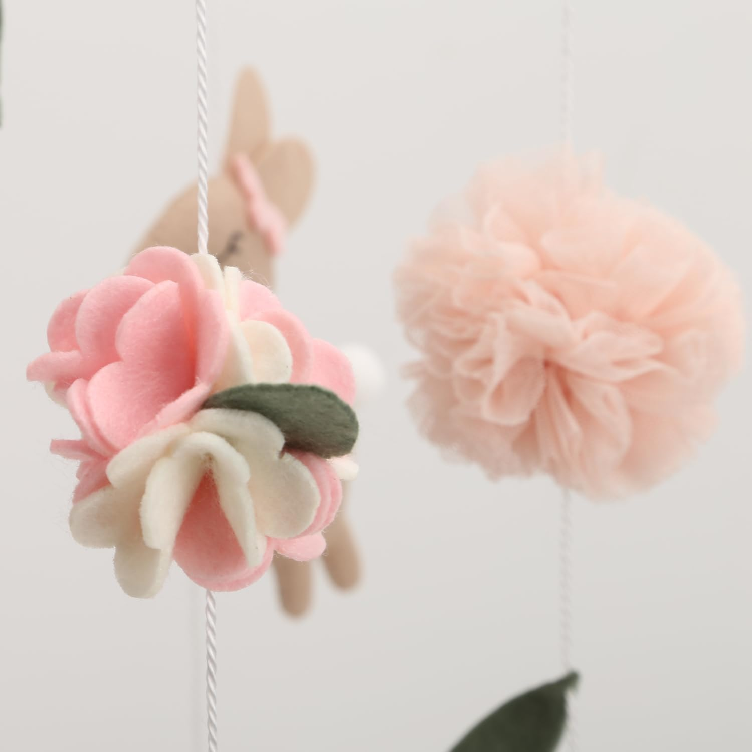 Baby Mobile for Crib Handmade Bunny Nursery Mobile Pink Flowers Crib Mobile for Girls