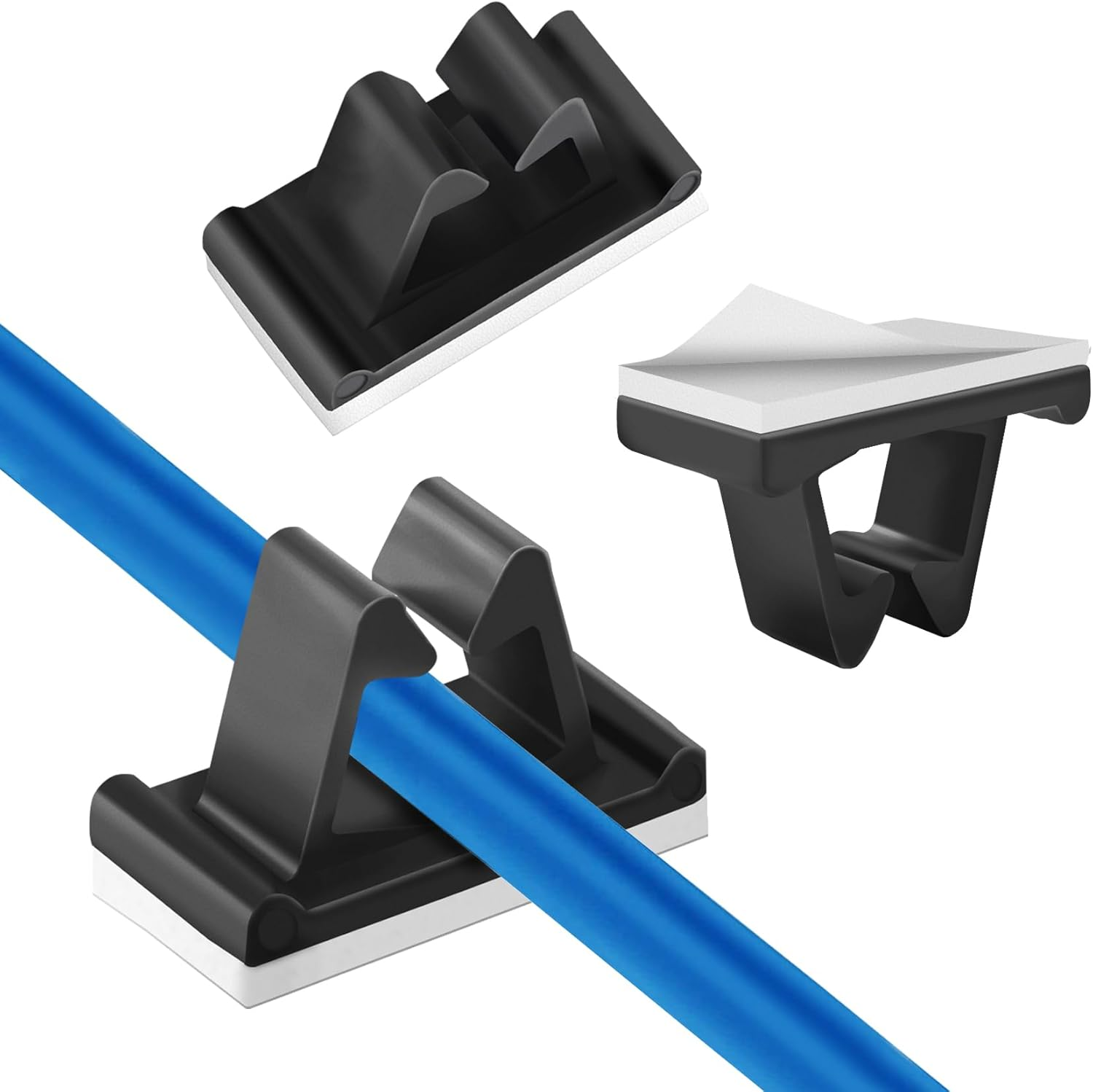 50 Packs Viaky Wire Clips Adhesive Cable Clips Cable Holder Wire Management, Worked Great for Fixing Your Various Wires, Network Cable, RV Wires, USB Cords, Car Cable, TV Coax Cable (W Size-Black) image number 3