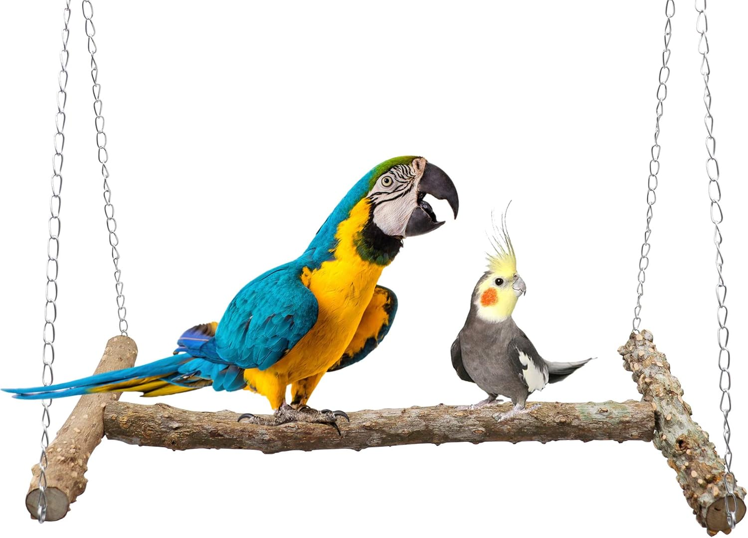 Large Bird Perch Swing Toy, Natural Pepper Wood Parrot Perch Stand Toy, Hangable Birdcage Accessories with Stainless Steel, Bird Chewing Toy for Parrot Parakeet Budgies Lovebirds(18&times;10 Inches(L&times;W)) image number 2