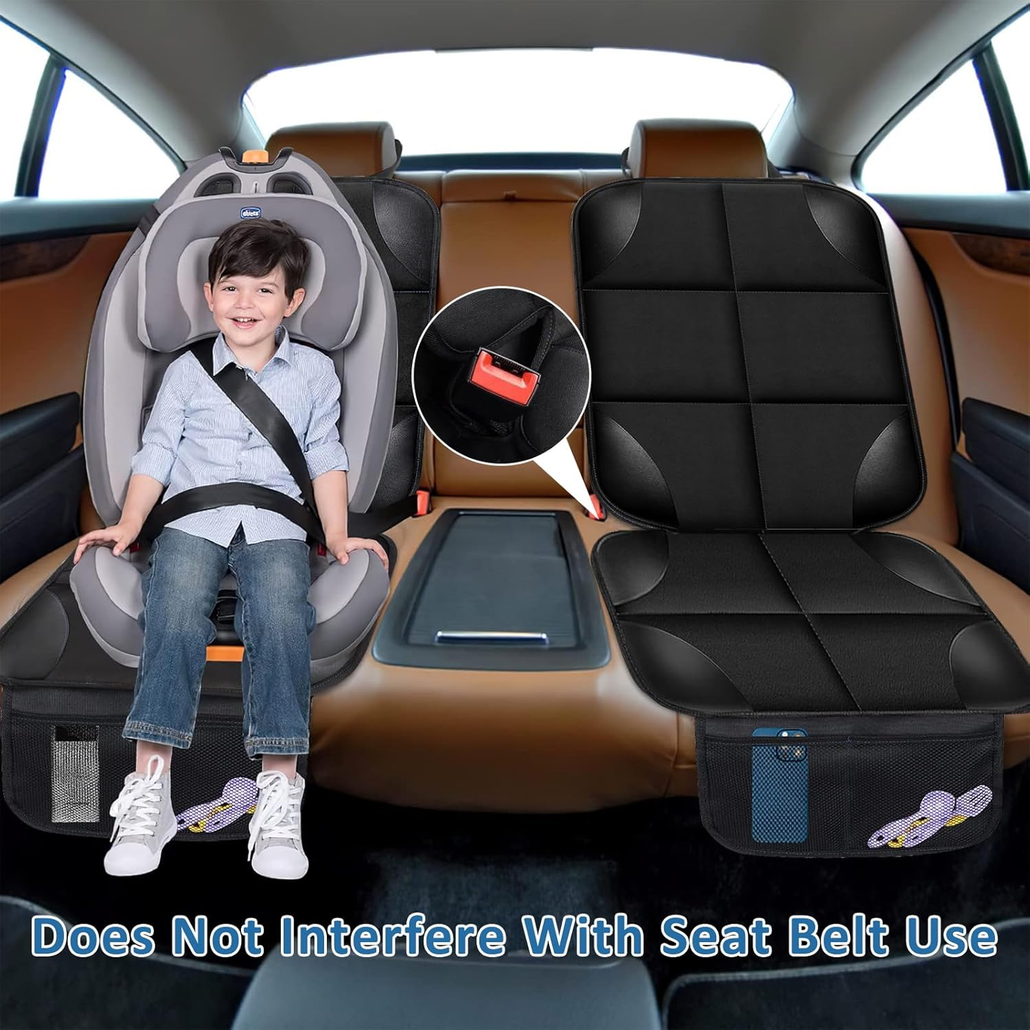 Car Seat Protector for Child Car Seat, 600D Fabric Waterproof Car Seat Cover with Non-Slip Backing, Seat Protector under Baby Car Seat Protectors for Car Back Seat (2 Pack) image number 5