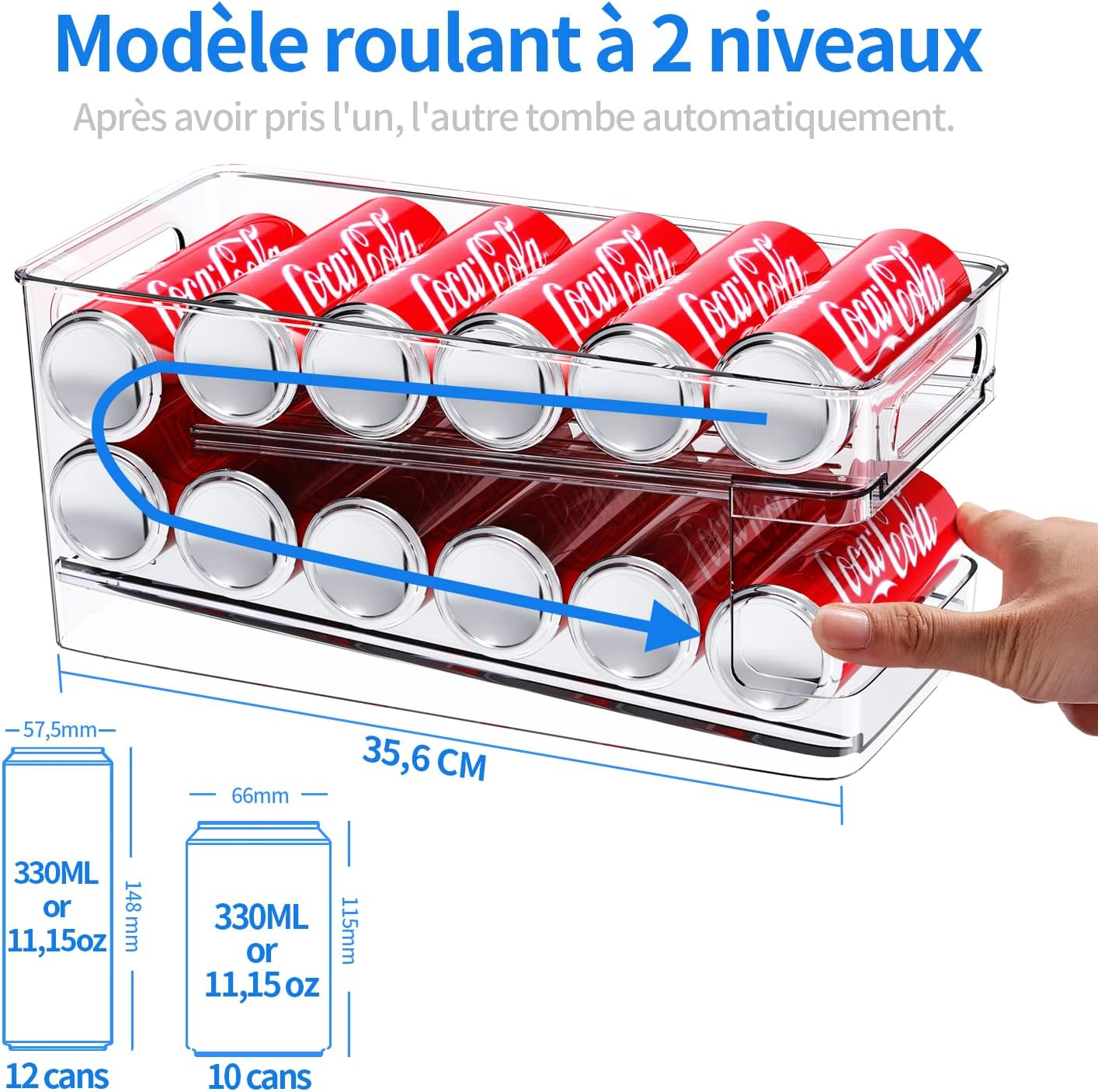 Rolling Can Dispenser for Fridge, Kitchen, Cupboard, Pantry, Countertop - Organizer for 10 Standard 330ML Beer, Soda, Pop Cans - Storage and Organization Solution image number 3