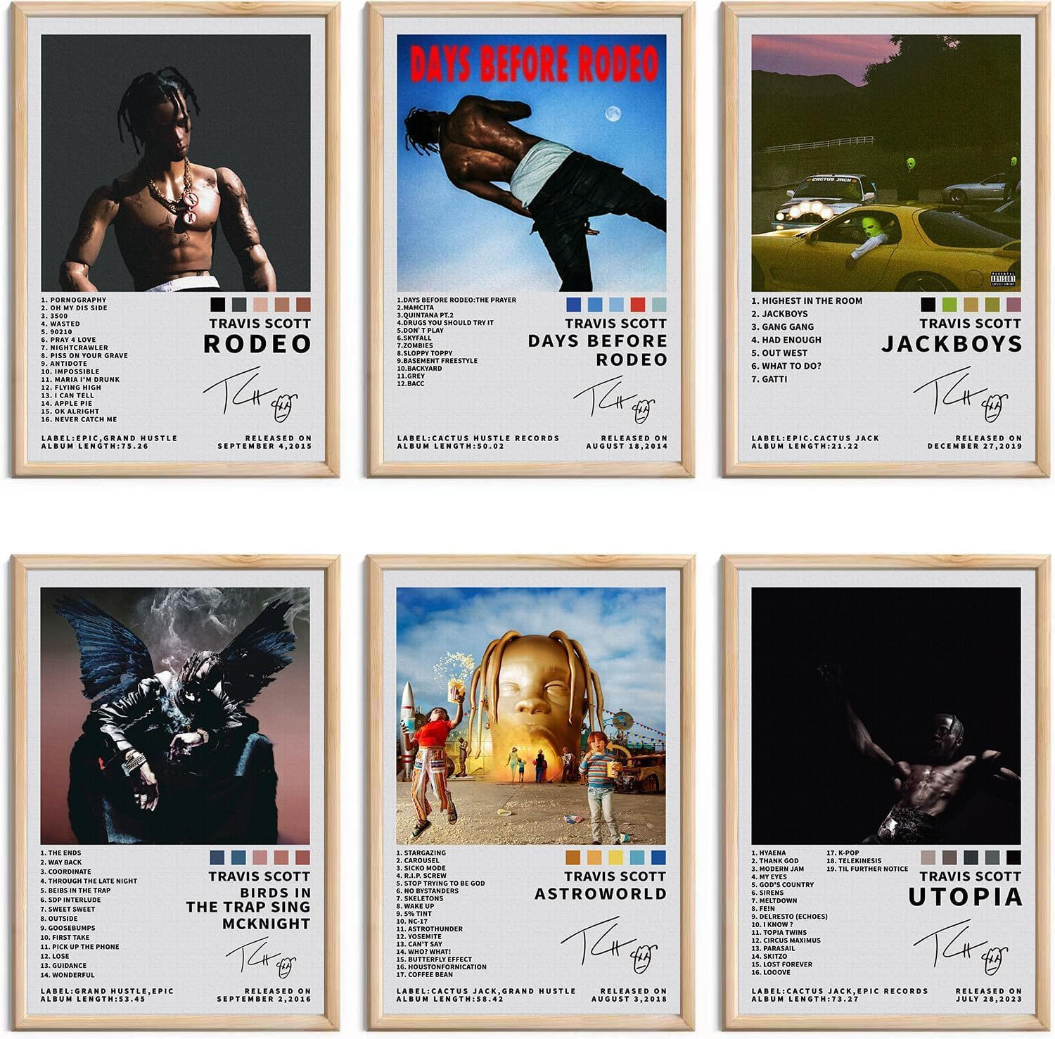 ZIENVE Travis Scott Album Cover Posters, Set of 6 Print Music Canvas Wall Art Album Cover Posters Aesthetic Room Decor, 20 X 25Cm Unframed