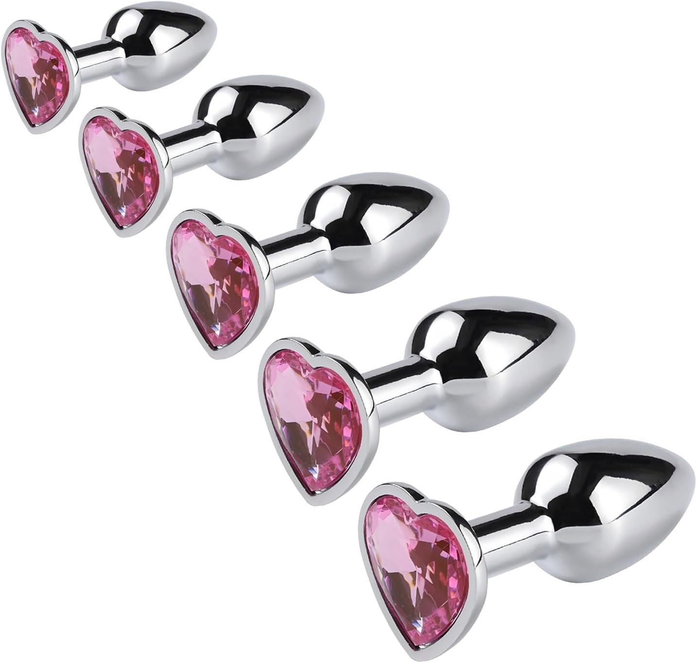 5 PCS Different Sizes Butt Plug Set for Women & Men - Beginner to Advanced Anal Sex Toys for Couples - Stainless Steel & Jewel Design（Pink） image number 1