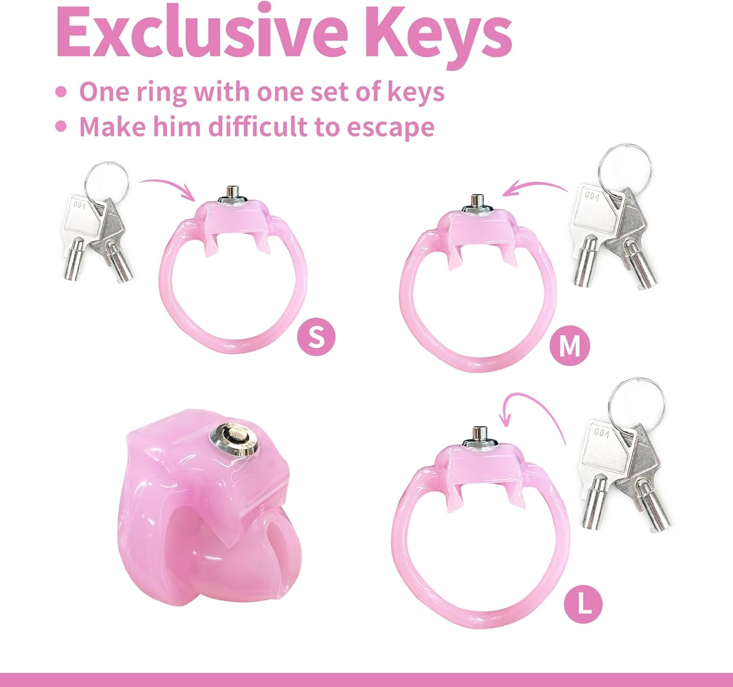 Male Chastity Devices Chastity Cage Cock Cage Button Lock and Exclusive Keys with 3 Active Rings Click & Locked Key Penis Cock Cage for Men Pink Color image number 1