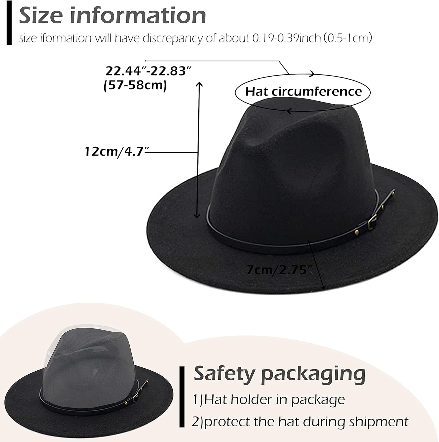Gossifan Womens & Mens Two Tone Wide Brim Fedora Hats with Classic Belt Patchwork Felt Hats - B-Belt Black/Royal Blue image number 6