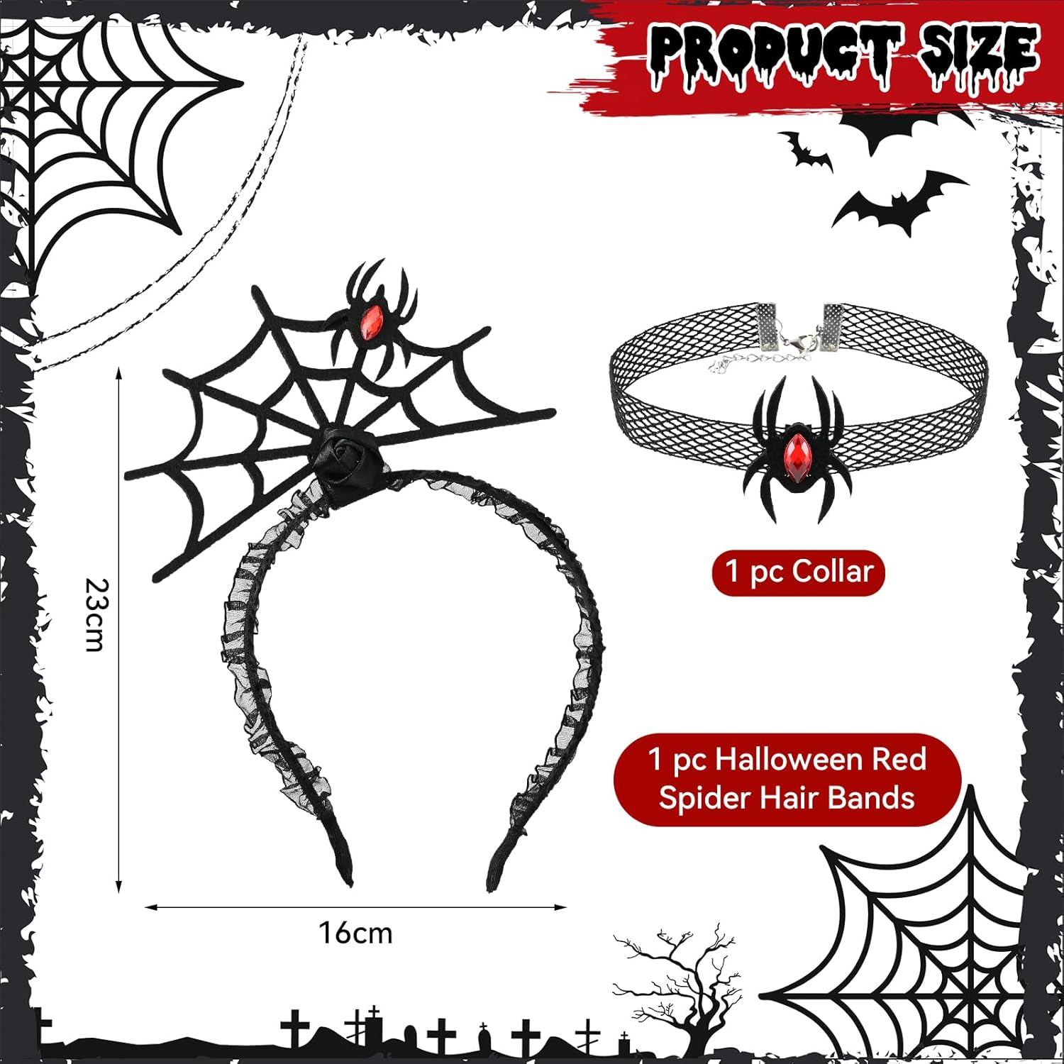 Charmburst 2 Pieces Halloween Spider Headband and Collar Black Red Spider Costume Headpiece Set Hair Accessories Fancy Dress Cosplay Party Decoration image number 6