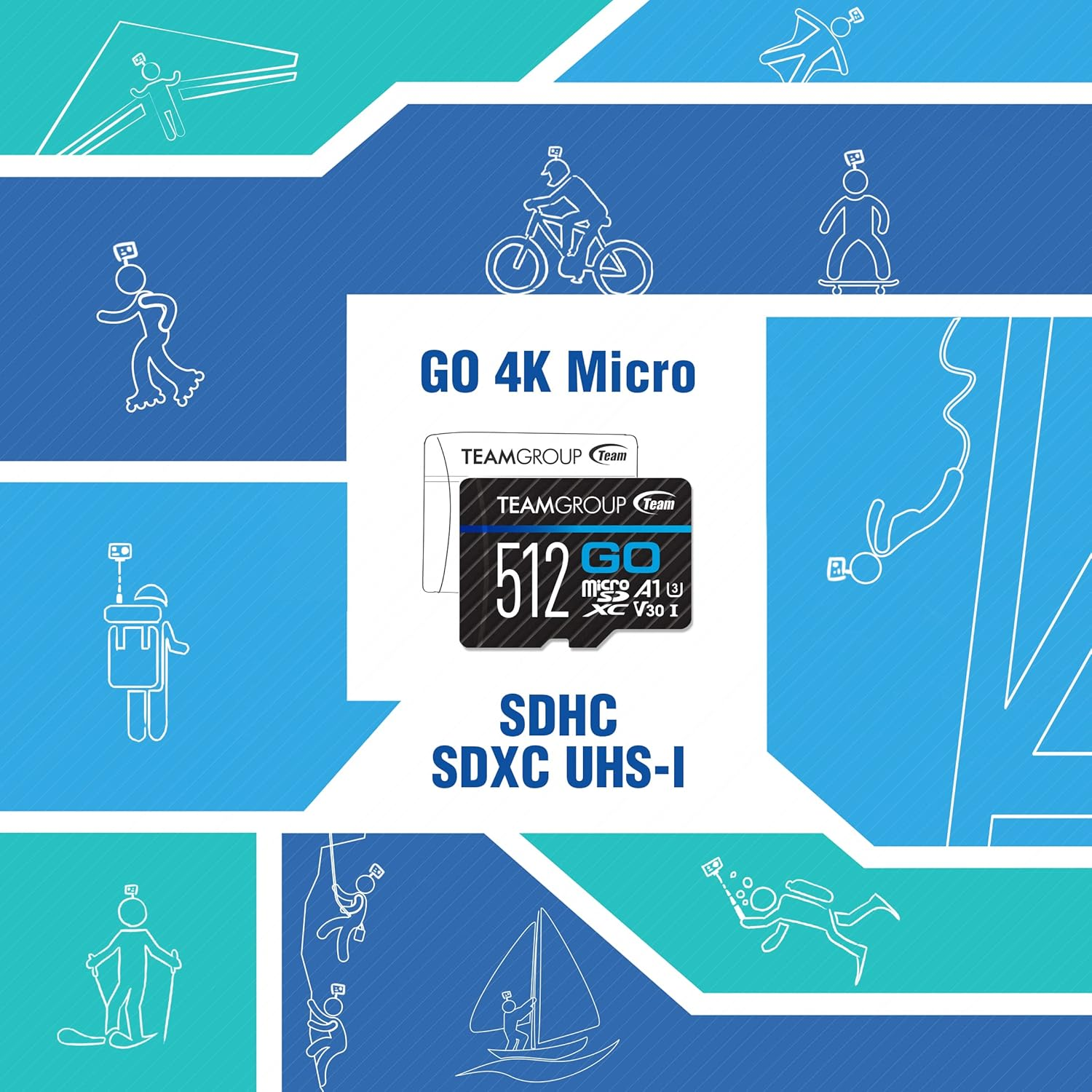 TEAMGROUP GO Card 512GB Micro SDXC UHS-I U3 V30 4K, R/W up to 100/90 Mb/S for Gopro & Action Cameras High Speed Flash Memory Card with Adapter for Outdoor, Sports, 4K Shooting TGUSDX512GU303 image number 2