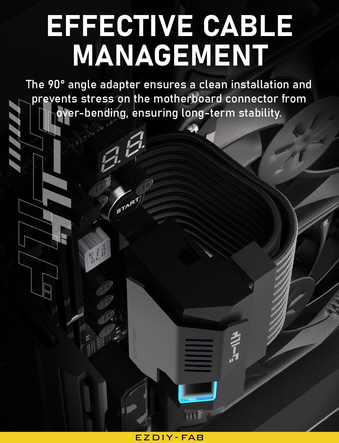 EZDIY-FAB Shield 24-Pin 90 Degree Angle Adapter with Infinity Mirror ARGB Light,Atx 24 Pin Power Connector, 5V 3Pin ARGB Sync-90 Degree-Black-1 Pack image number 3