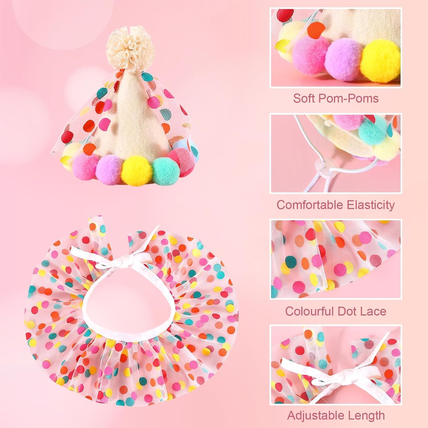 Princess Dog Crown Hat and Scarf Set, 2Pcs Cat Dog Princess Costumes Birthday Hat Scarf Set, Princess Costume Pet Neck Collar Girl Cat Collar Hat image number 6