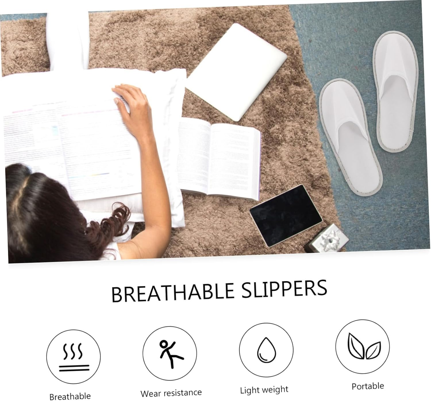 HONITANO 10 Pairs Disposable Cotton-Linen Hotel Slippers Lightweight Breathable Non-Slip Guest Footwear for Travel Home Spa Hygiene image number 1