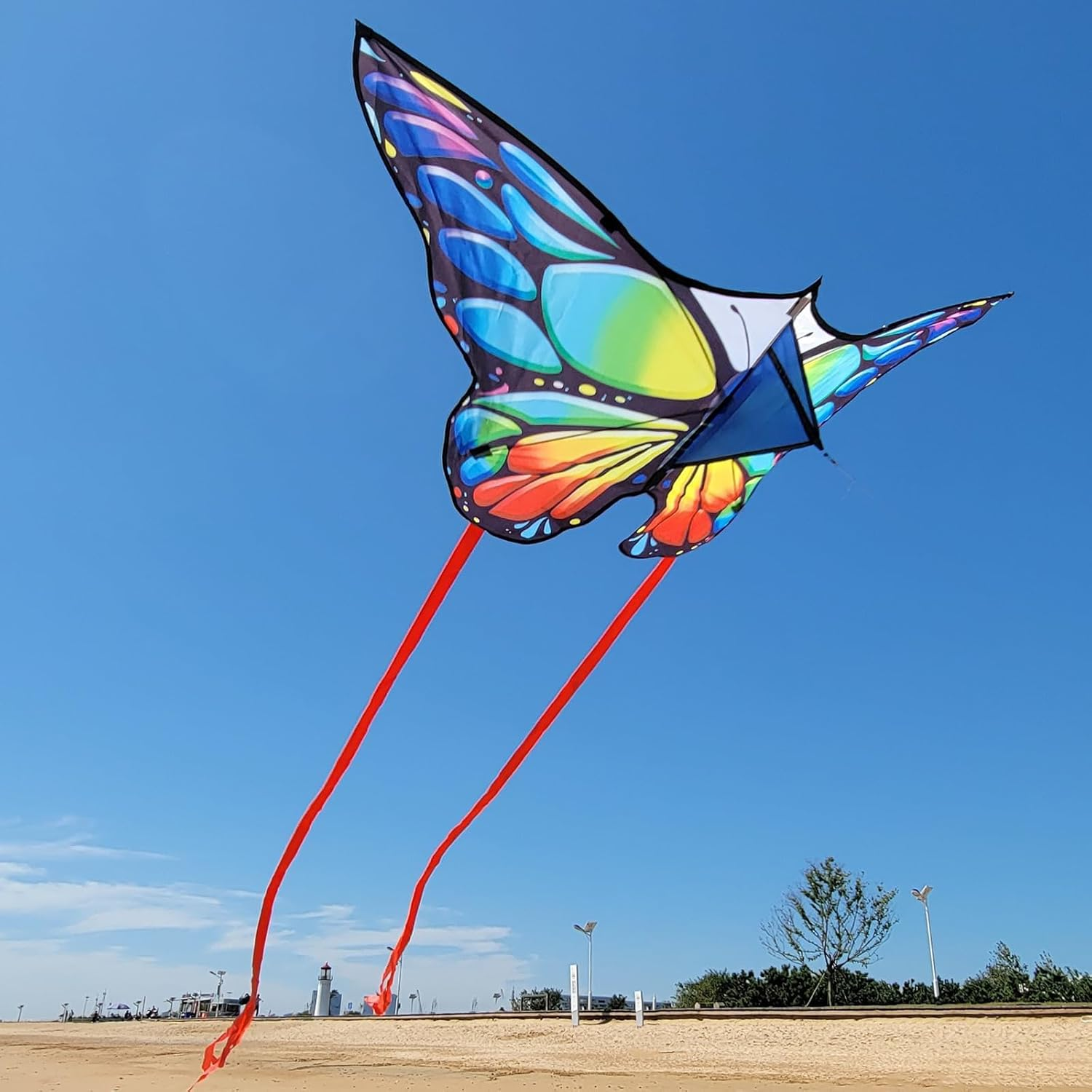 Simxkai Butterfly Kite for Kids & Adults, Easy to Fly Blue Big Kite for Beginners, 300Ft Line Handle Included (1Pack 2Pack) image number 4
