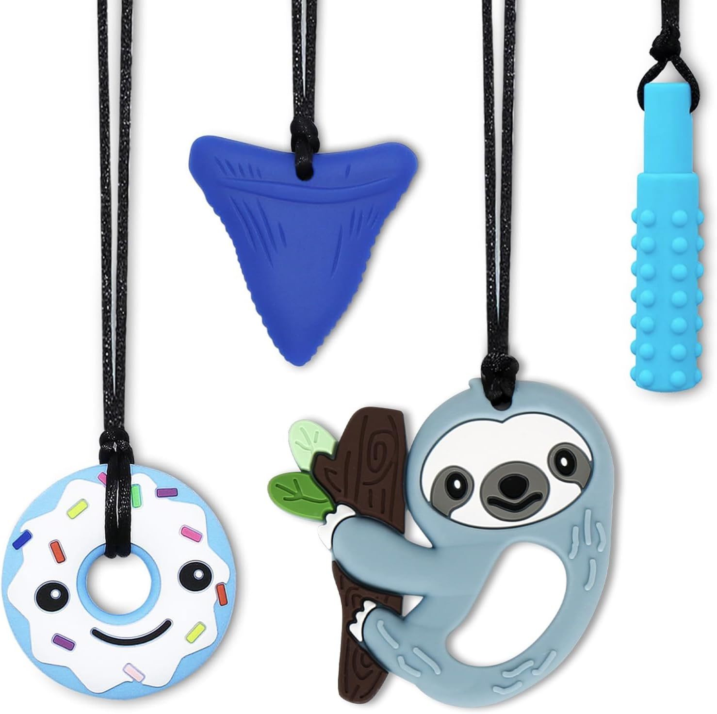 Chewy Necklace Sensory Toys for Autism | 4-Pack Silicone Chew Necklaces for Kids & Adults | Reduce Anxiety, Fidgeting, and Stress image number 2