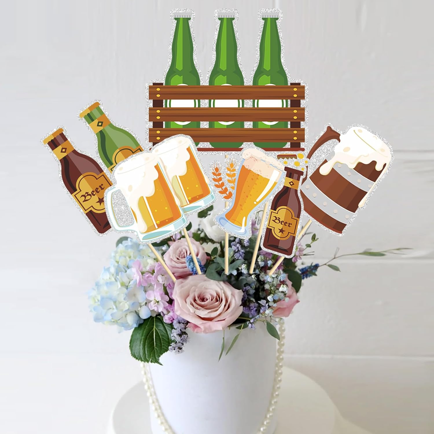 Beer Centerpiece Sticks - 15Pcs Cheers and Beers Table Toppers - Aged to Perfection 30Th 40Th 50Th Birthday Theme Party Decorations