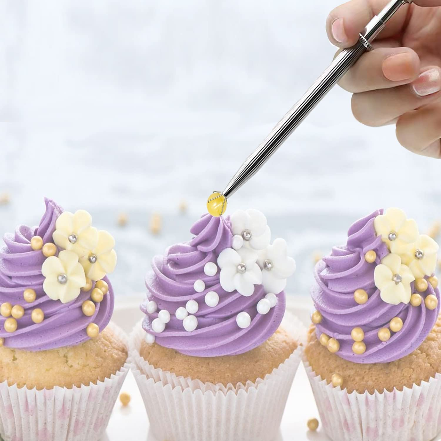 Sprinkle Pen, Pearl Grabber, Sugar Bead Pick-Up Tool, Dragee Holder with 4-Prong, Edible Candy Catcher with 4 Claw for Cake, Cupcake, Ice Cream Baking Decoration, HIFUNBK image number 2
