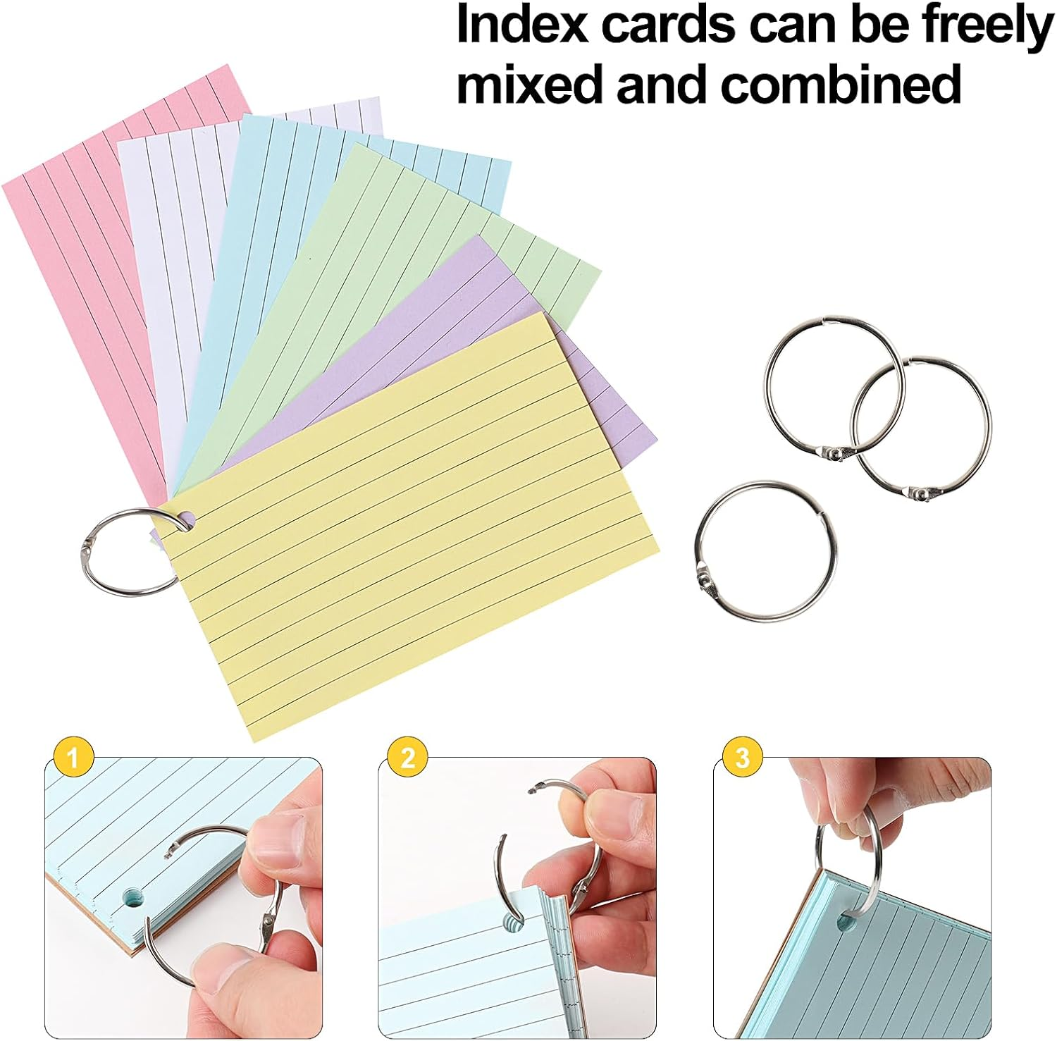 300 Revision Cards, 6 Packs Index Cards with Binder Rings, Multi-Color Kraft Record Cards for Note-Taking, Language Learning, 12.5 * 7.5Cm image number 6