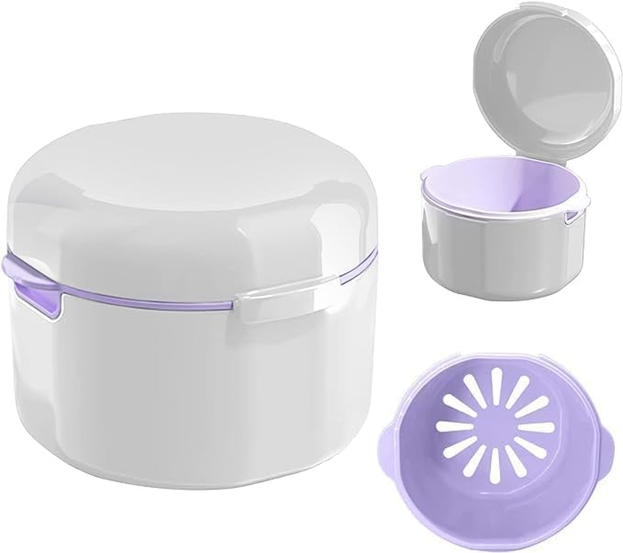 Denture Case Denture Cup Denture Bath Box, 1Pc Denture Cup Retainer Cleaning Case Denture Soaking Container,Denture Case Dentures Box Denture Brush Retainer Case Denture Cup Dentures Container,White