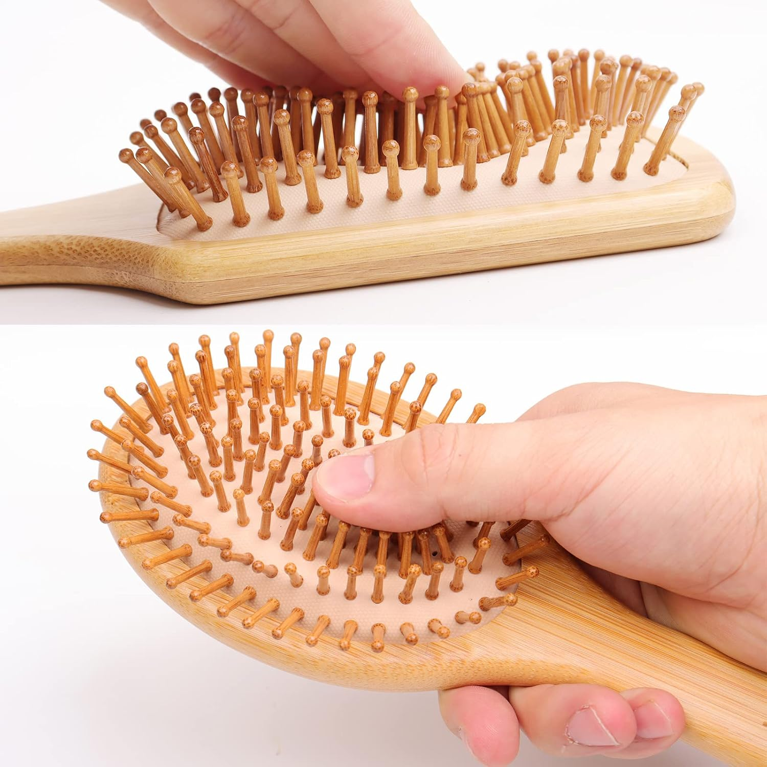 3PCS Bamboo Hair Brush Set,Natural Wooden Brush for Women, Madam, Paddle Detangling Brush for Dry/Curly/Thick/Thin/Straight Hair image number 2
