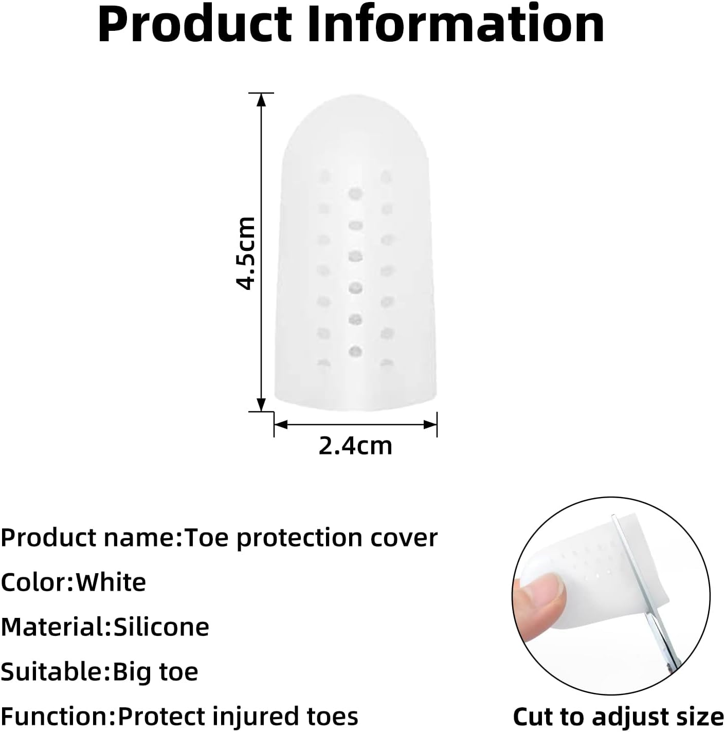 Hzqzaoan 10Pcs Big Toe Protector - Breathable Gel Toe Cap Silicone Toe Cover Sleeves with Holes for Missing/Ingrown Nails, Corns, Blisters & Hammer Toe Comfort (Reduces Rubbing & Discomfort) image number 5