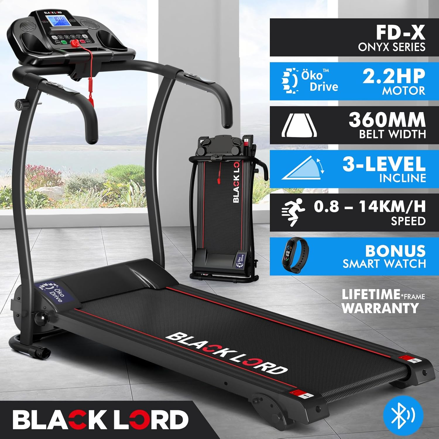 BLACK LORD Foldable Treadmill Running Machine 2.2HP, Electric Fitness Equipment Walking Pad for Exercise Walking Jogging Hiking Workout Cardio Aerobic Home Gym Office Commercial (Onyx FD-X) image number 2