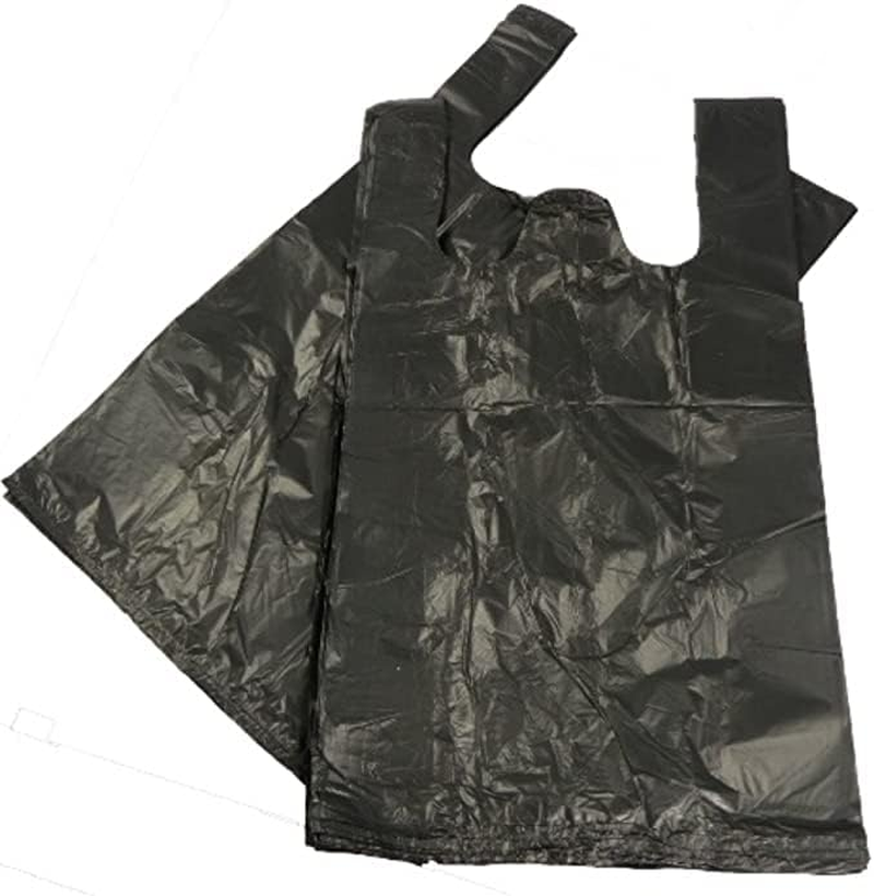 100 Pack BLACK PLASTIC POLYTHENE VEST STYLE CARRIER BAGS - LARGE SIZE 11 X 17 X 21" SHOPPING GROCERY GIFT BOUTIQUE SUPERMARKET CASH N CARRY MARKET STALL POLYBAGS image number 3