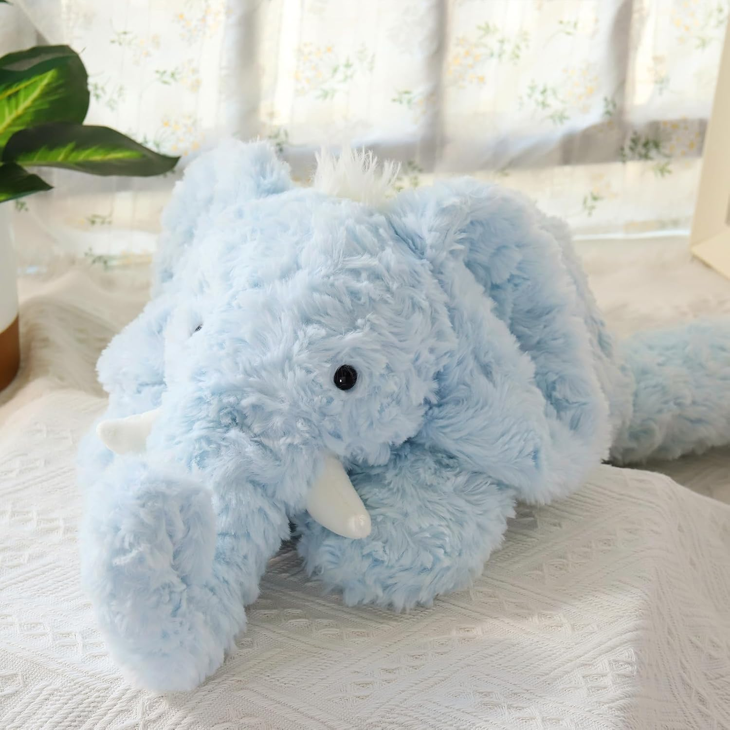 62CM Soft Elephant Stuffed Animal, Sturdy and Fluffy Blue Elephant Plush Toy for Kids Cuddle, Cute Plushy Hugging Pillow Toy for Kids(62X20X15Cm) image number 3