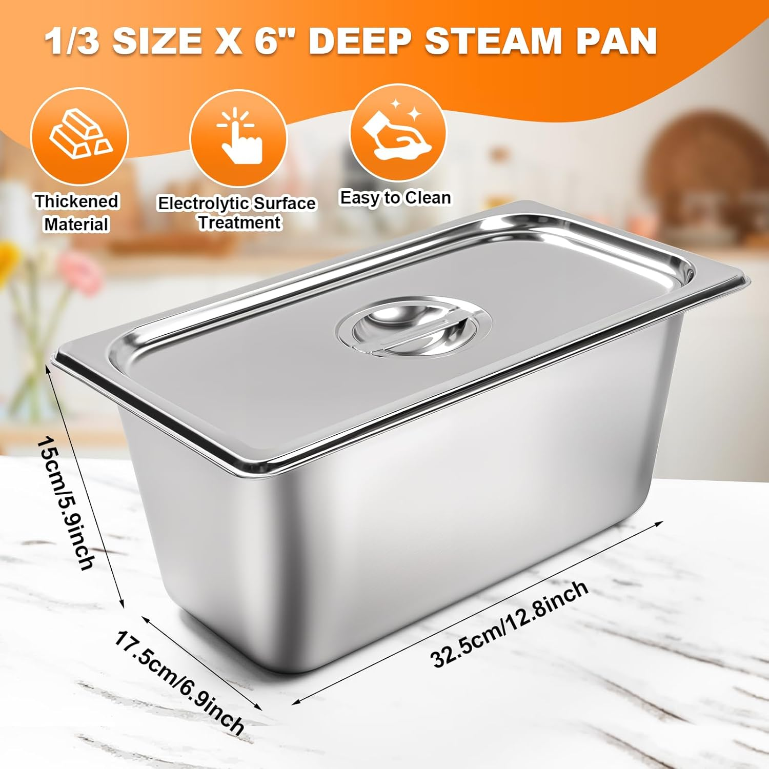 LZONEY 8 Pack Stainless Steel Hotel Pans 1/3 Size X 6" Deep Steam Table Pan with Lids,0.8 Mm Thick anti Jam Pan Stainless Steel Steamer Pan for Party, Restaurant, Hotel image number 4